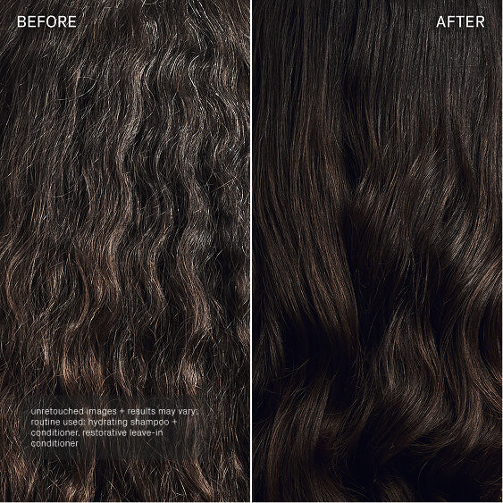Before and after comparison of wavy hair with a conditioner treatment.