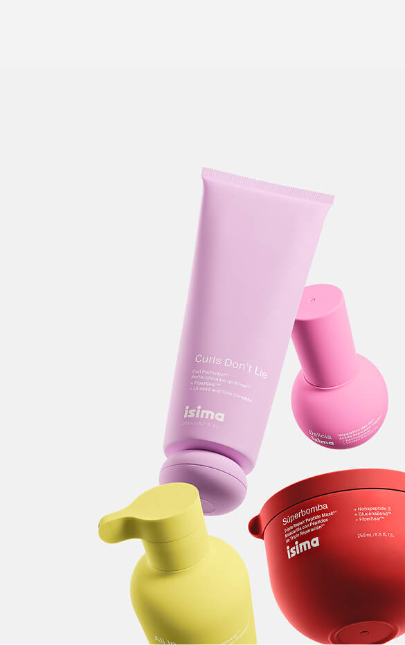 Set of Is ISIMA skincare products on a white background
